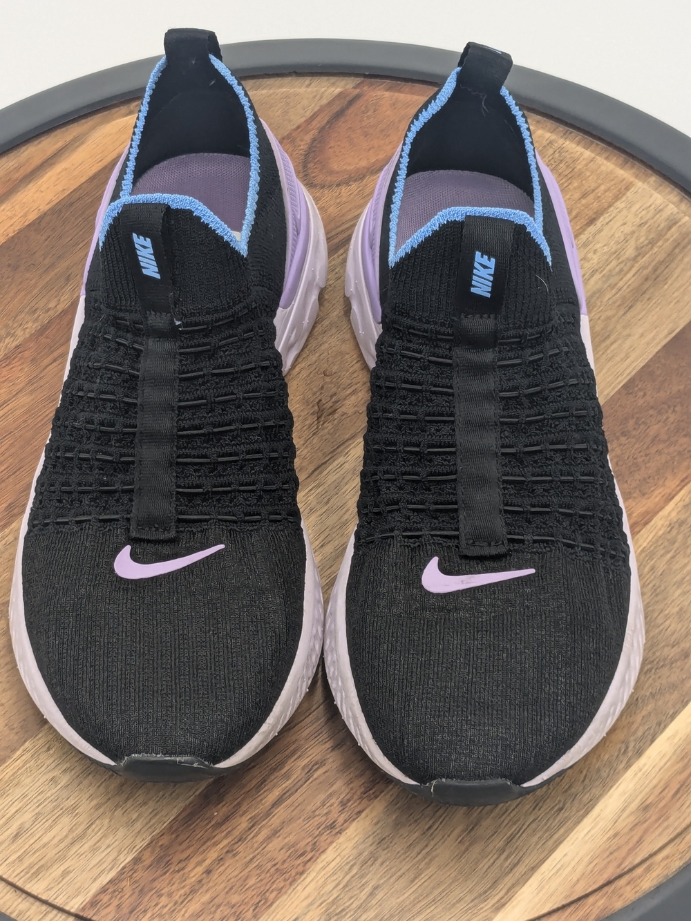 Nike React Phantom Run Flyknit 2 Women's 8 Black Purple Slip-On Running Shoes